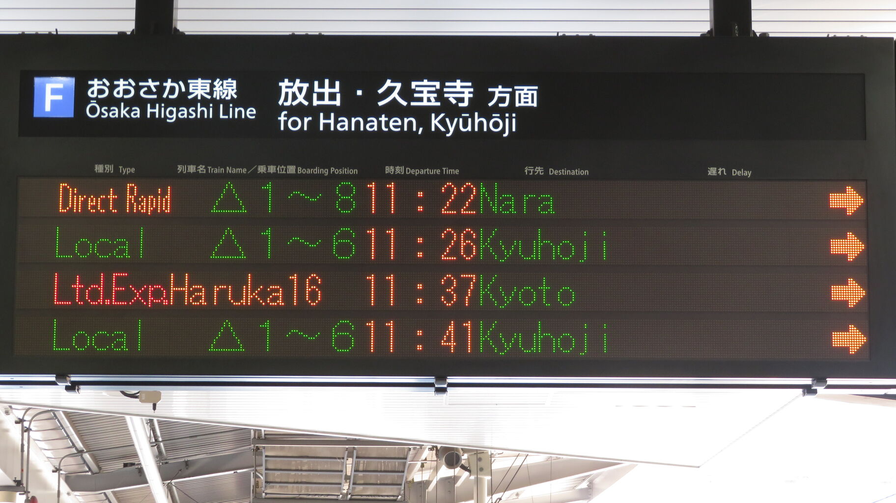 新大阪駅 おおさか東線の発車標 （大阪駅地下ホーム開業後