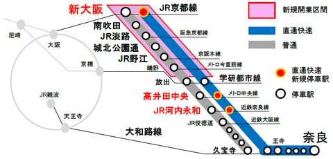 おおさか東線(JR西日本 ニュースリリースより)