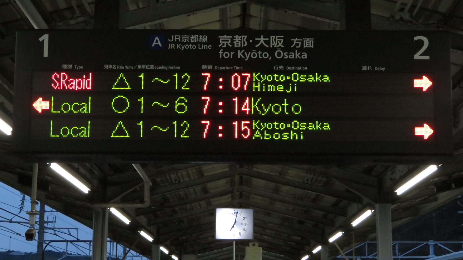 山科駅の発車標 英語の行き先表示が詳細化 Himeji は Kyoto Osaka Himeji に 年1月 関西のjrへようこそ