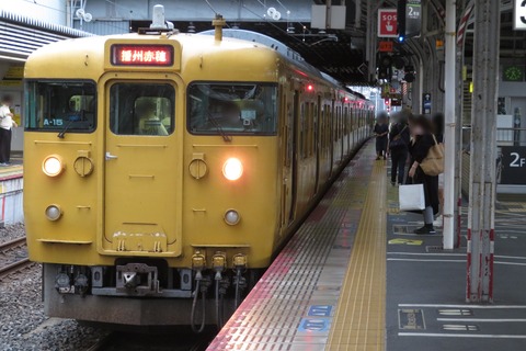 岡山駅で 115系の普通 「播州赤穂行き」 を撮る (2025年9月)