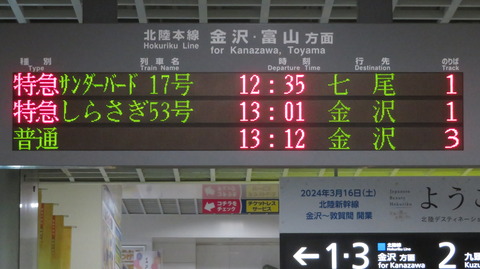 福井駅で特急サンダーバード 「七尾行き」 を撮る （能登半島地震に伴うレアな行き先） 【2024年2月】