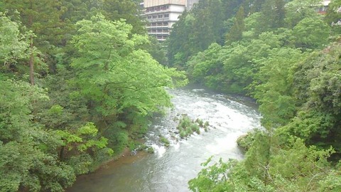 山中温泉ロイヤルホテル河鹿荘から見る大聖川