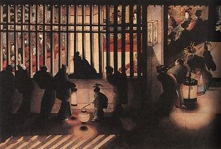 葛飾応為 吉原格子先之図