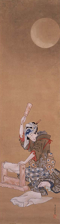 葛飾応為 月下砧打ち美人図