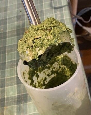 バジルソース製作中