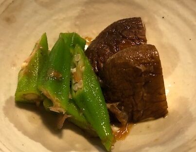 ★焼き椎茸とオクラのポン酢かけ