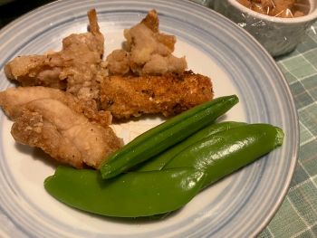★鶏唐揚げ、スナップエンドウ
