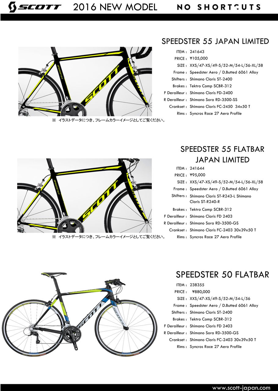 正式ラインナップ発表 Scott 2016年モデルフルラインナップカタログアップ Speedster 2016年モデル Sbc 新着情報