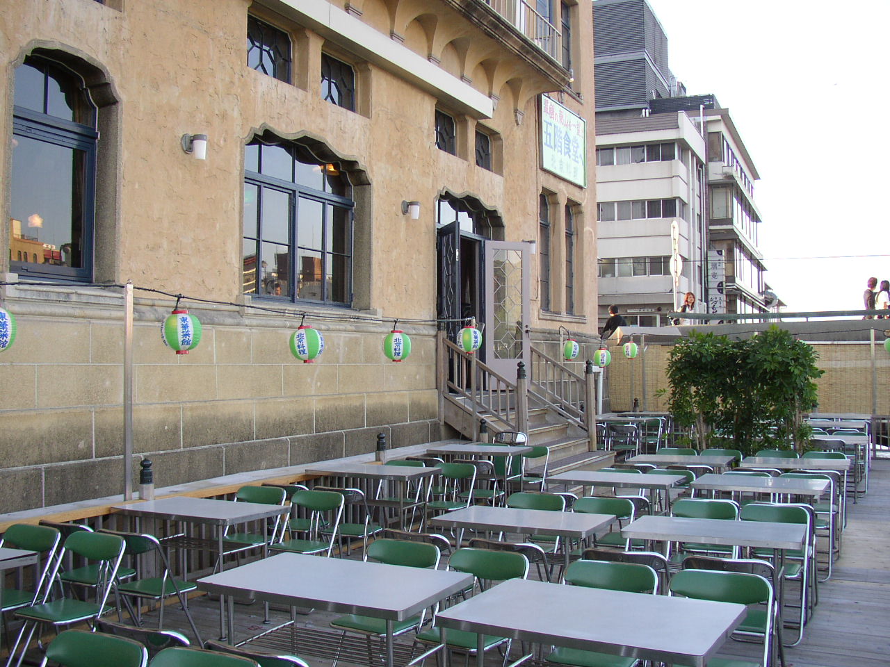 東華菜館 川床で中華 : 中年とオブジェ