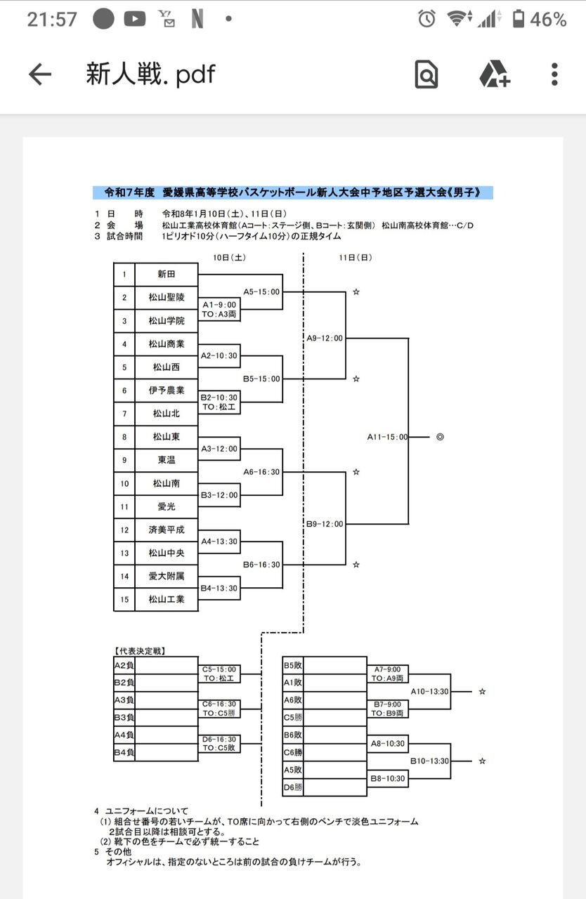 令和７年度 新人戦 : 松山西バスケットボール部