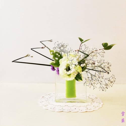 雪華と うふふ 池坊いけばな 爽やかな朝 雪華と うふふ 池坊いけばな 爽やかな朝