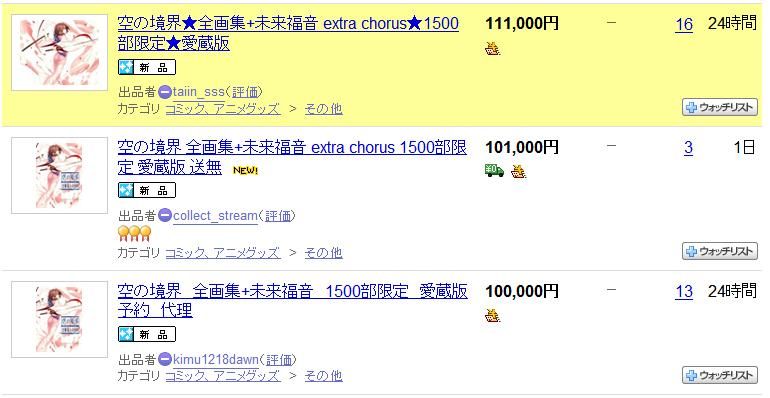 落札速報 空の境界 全画集 未来福音 愛蔵版が超高値www ヤフオクカウントダウン 仮
