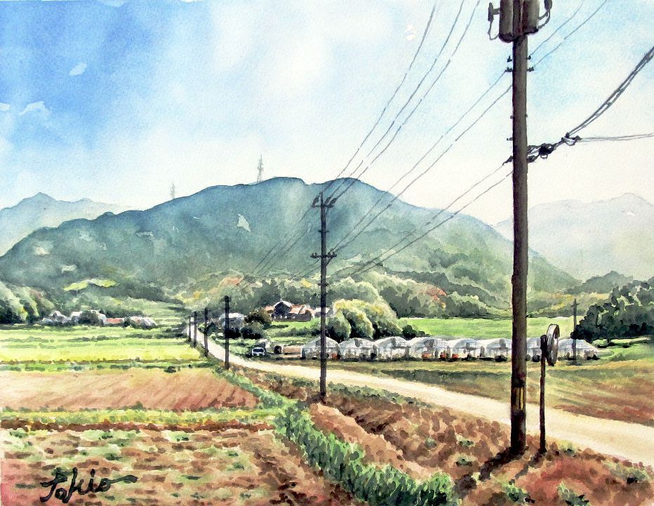 水彩画「秋の里山」 水彩画制作過程.37（秋の山里を描く）ムッチーWATERCOLOR