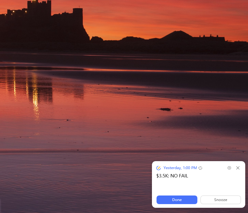 TickTick からのデスクトップ通知のスクリーンショット