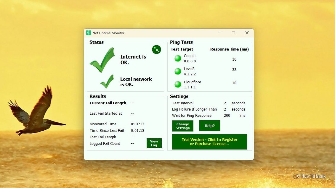 Net Uptime Monitor ツールのスクリーンショット。