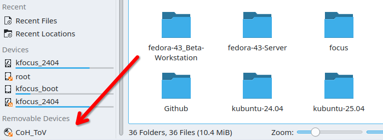 マウント準備ができているゲーム ディスクを示す Dolphin ファイル ブラウザ。
