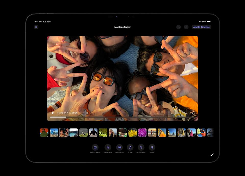 iPad의 Final Cut Pro에 있는 Montage Maker 도구.
