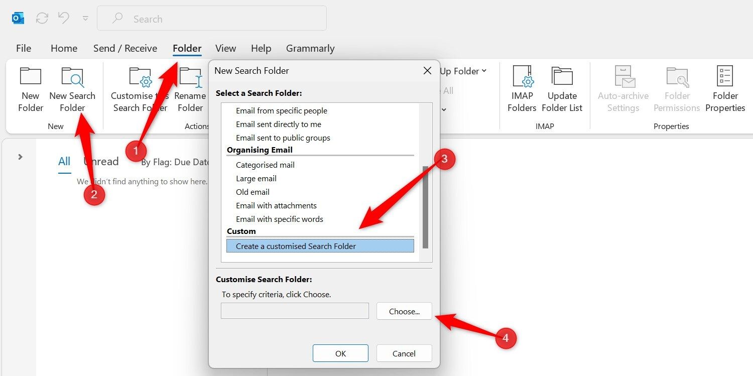 Outlook でのカスタマイズされた検索フォルダーの作成。