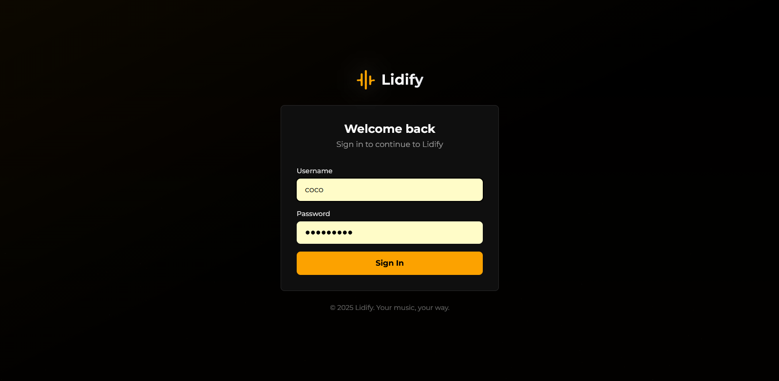 Lidify プロファイルにサインインします。