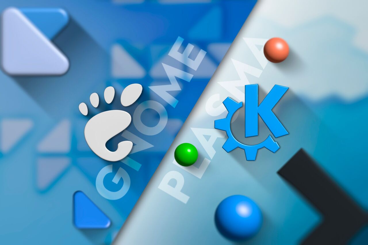 GNOME ロゴと KDE Plasma ロゴを並べて表示します。