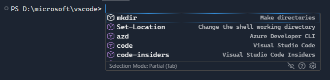 Visual Studio Code でのターミナルの提案