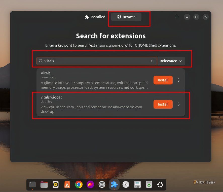 GNOME Extension Manager を使用してデスクトップ ウィジェットをインストールして使用する方法を示すスクリーンショット