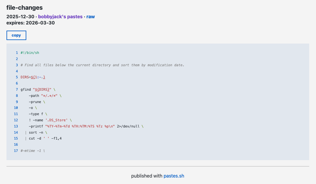 貼り付けコード スニペットの例。構文が色で強調表示され、行番号が付けられています。