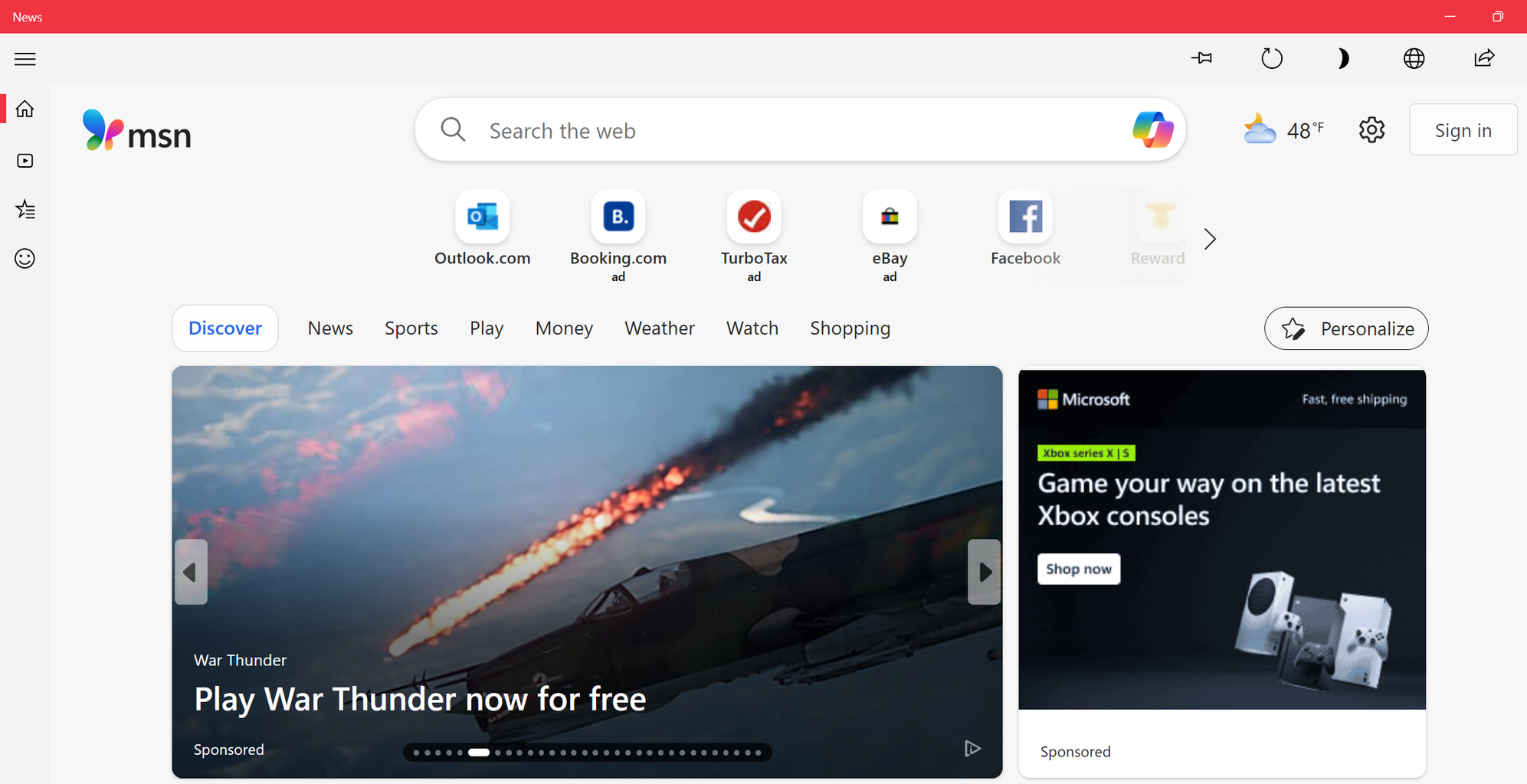 Windows でニュース アプリのホームページが開きました。