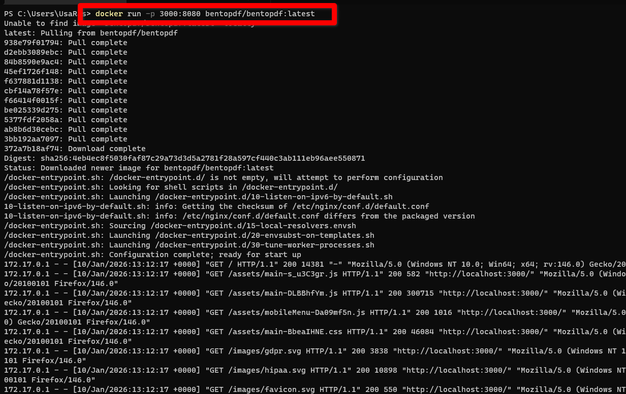 BentoPDF コンテナを実行します。