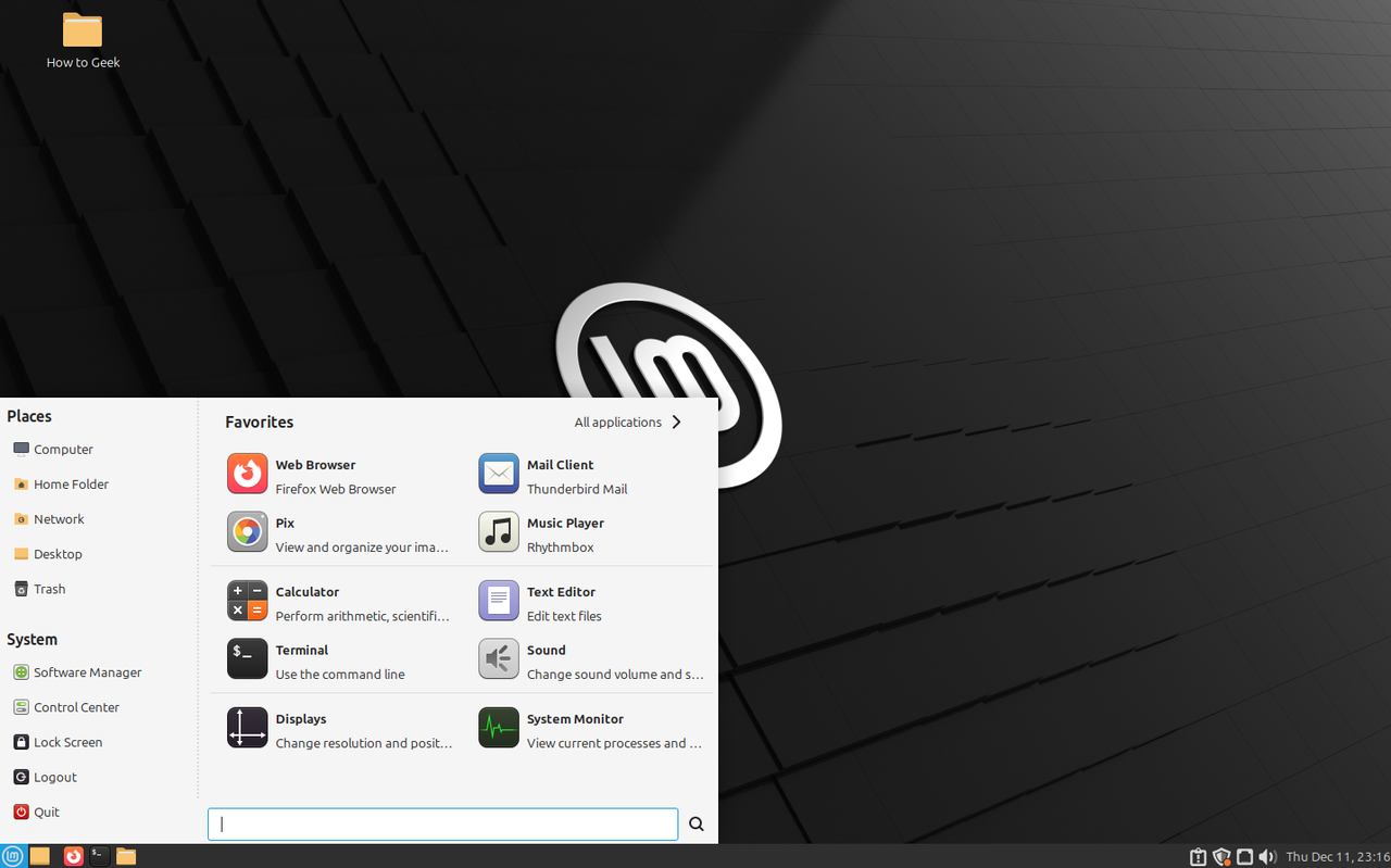 アプリランチャーのようなLinux Mint MATEスタートメニュー。
