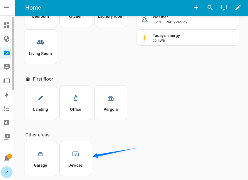 ホーム アシスタント ダッシュボードのデバイス ページ