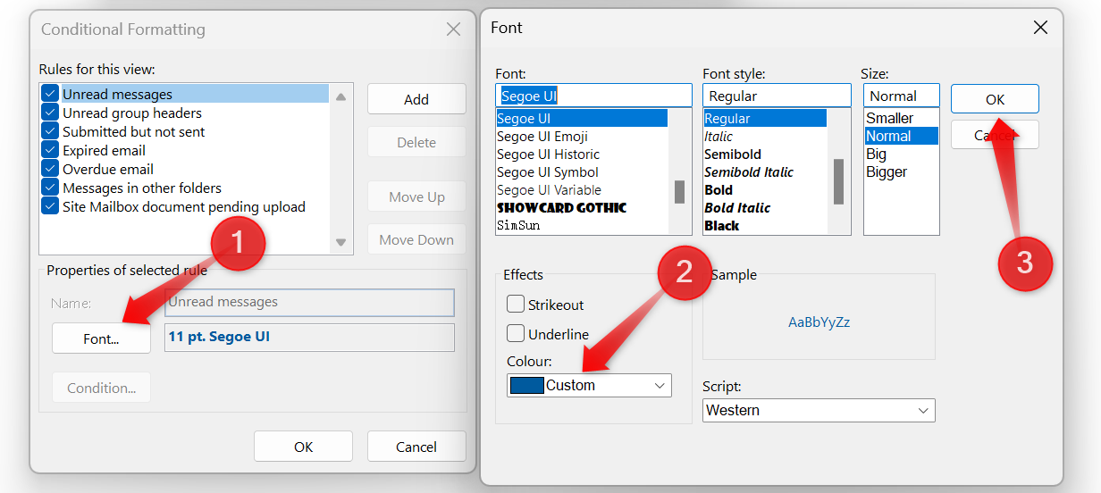 フォントと色を使用して Outlook で特定のメールをマークします。