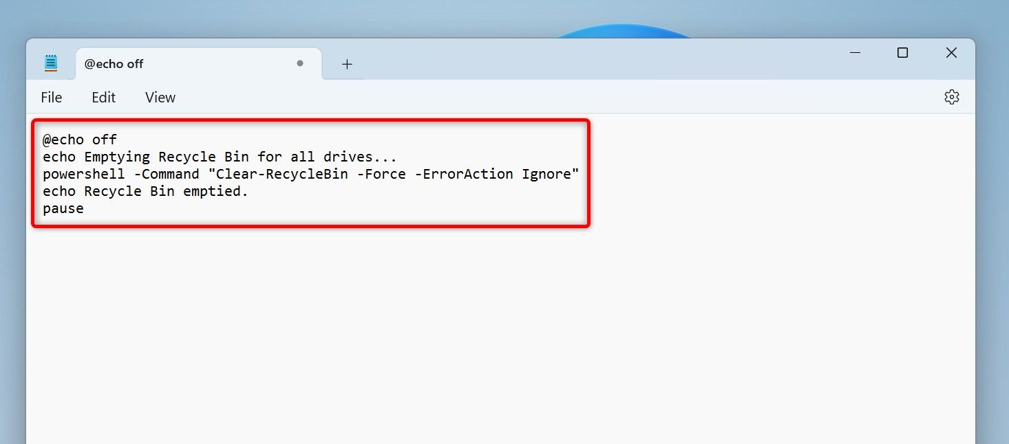 ごみ箱を空にするバッチ ファイル。