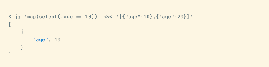 単一の一致するオブジェクトを結果として表示する jq select フィルター。
