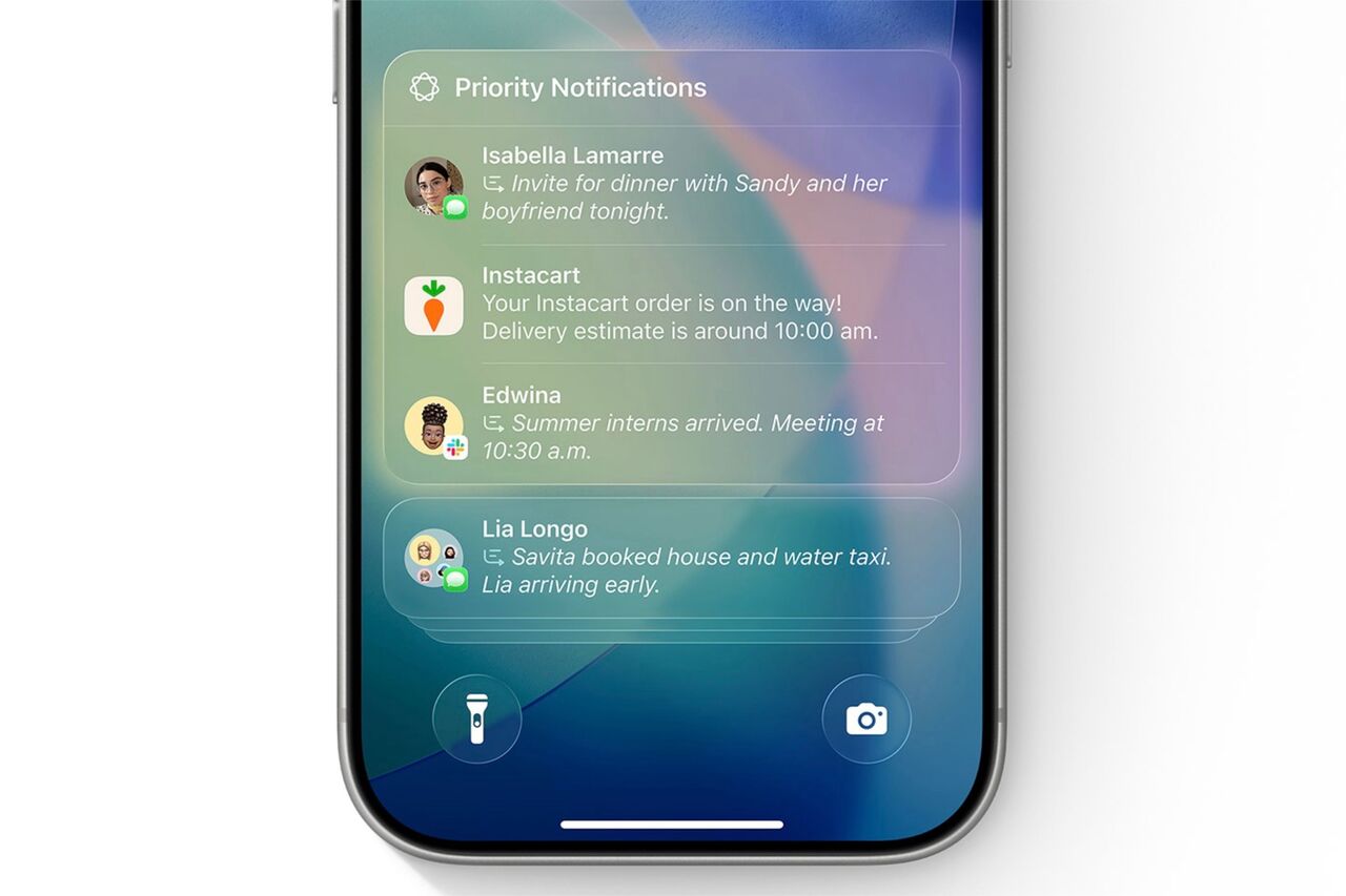 Apple Intelligence により iPhone に表示される優先通知。