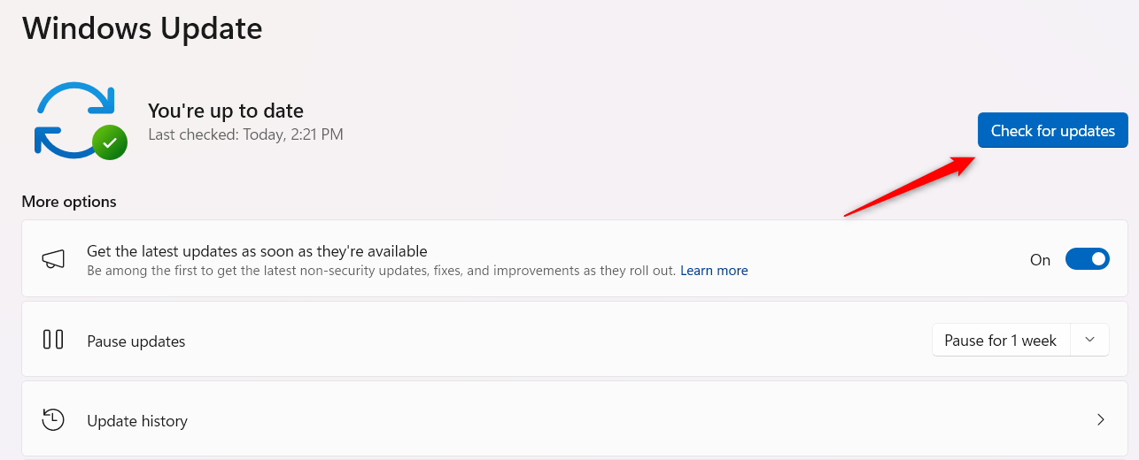 Windows の設定アプリでアップデートを確認します。