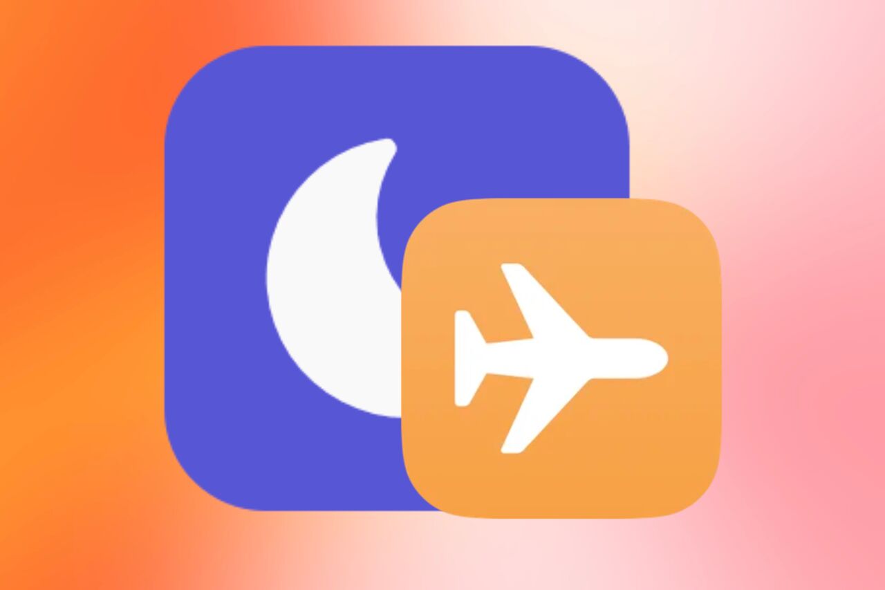 機内モード アイコンの後ろにある「おやすみモード」アイコン。