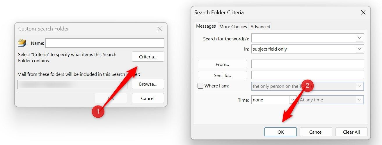 Outlook の検索フォルダーの条件を定義します。