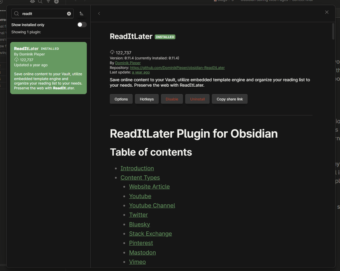 ReadItLater Obsidian プラグインのダウンロード ページ