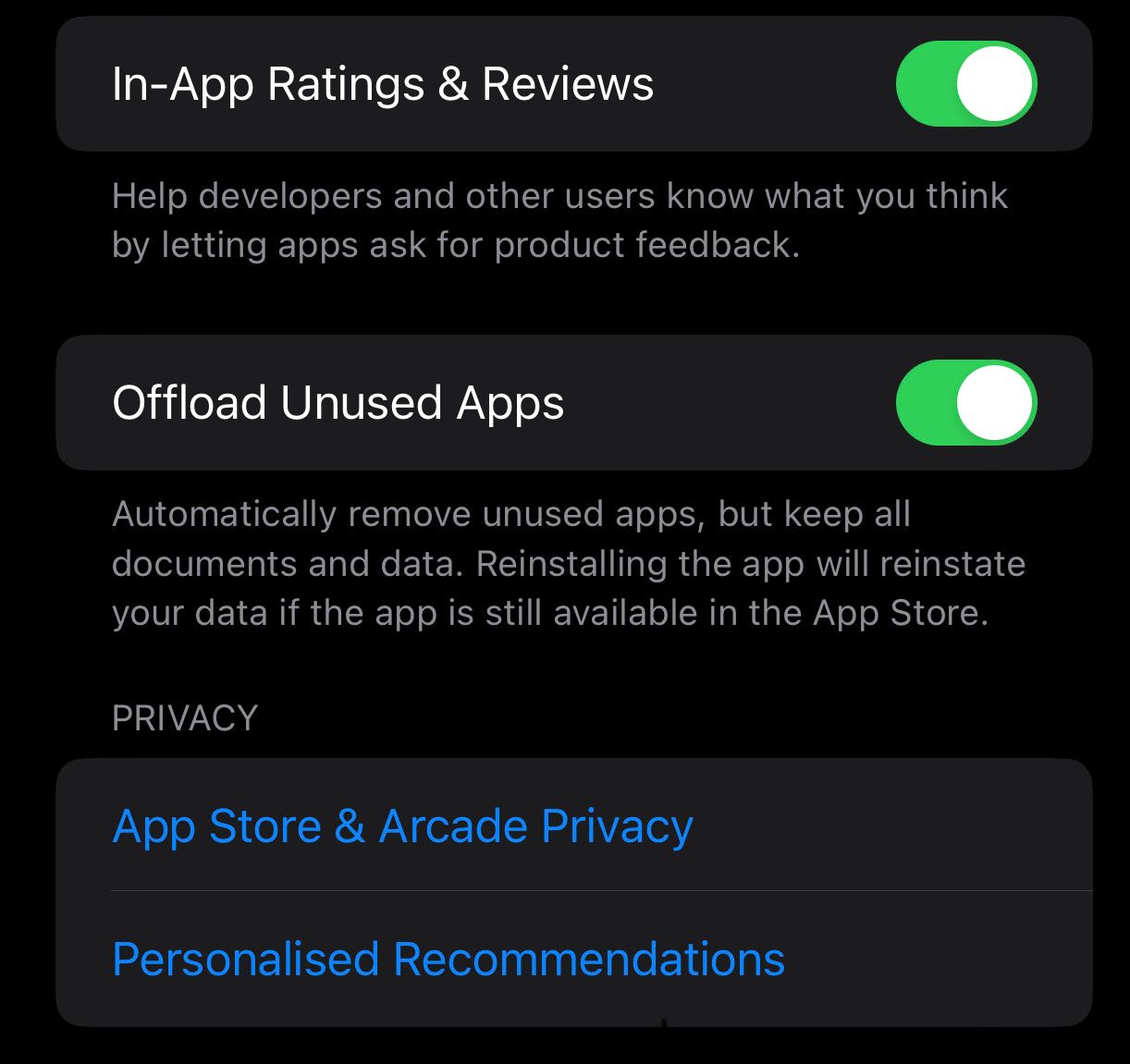 iPhoneの設定で未使用のアプリのオフロードを無効にします。