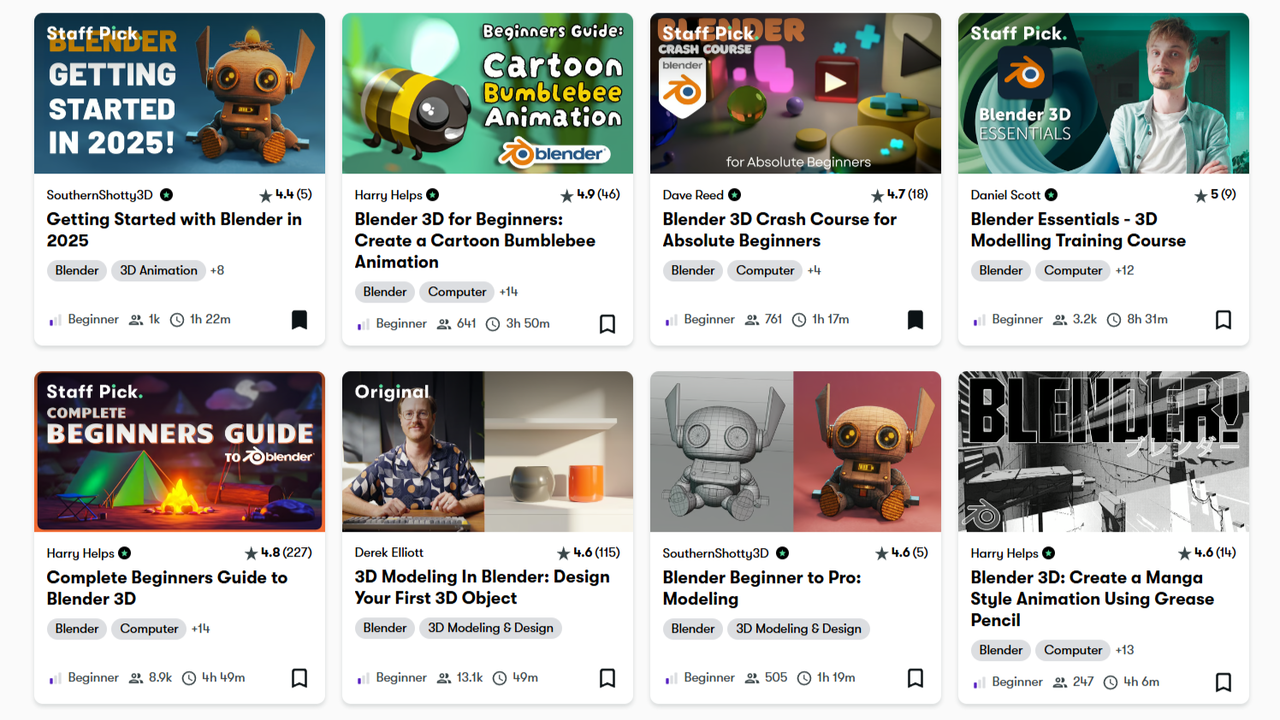 Skillshare の Blender コースの検索結果。