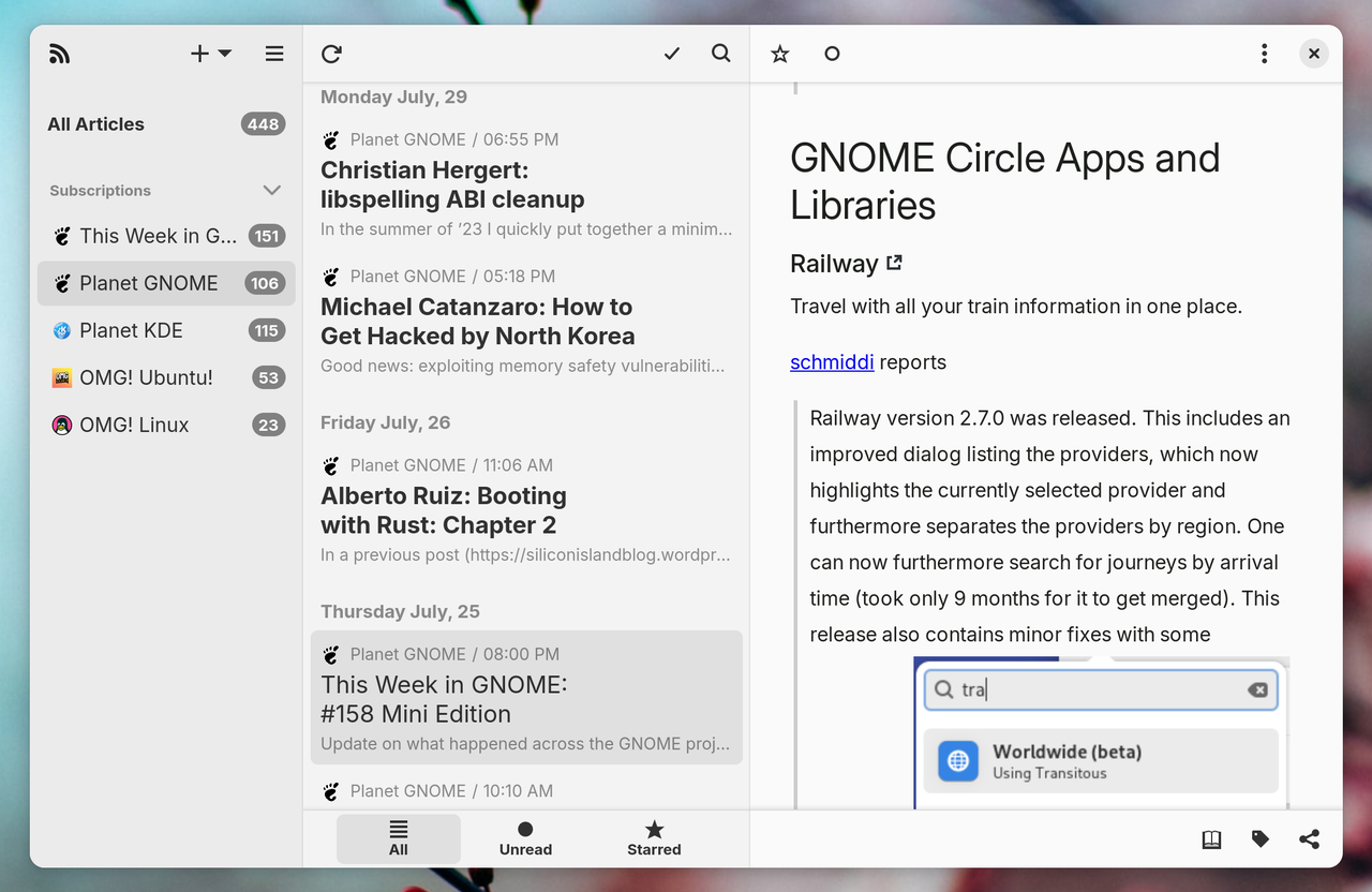 Linux 上の NewsFlash RSS リーダー アプリ。