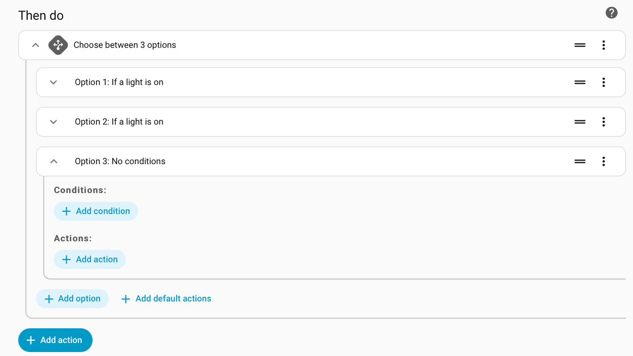 ホーム アシスタント オートメーションのアクションを選択します。