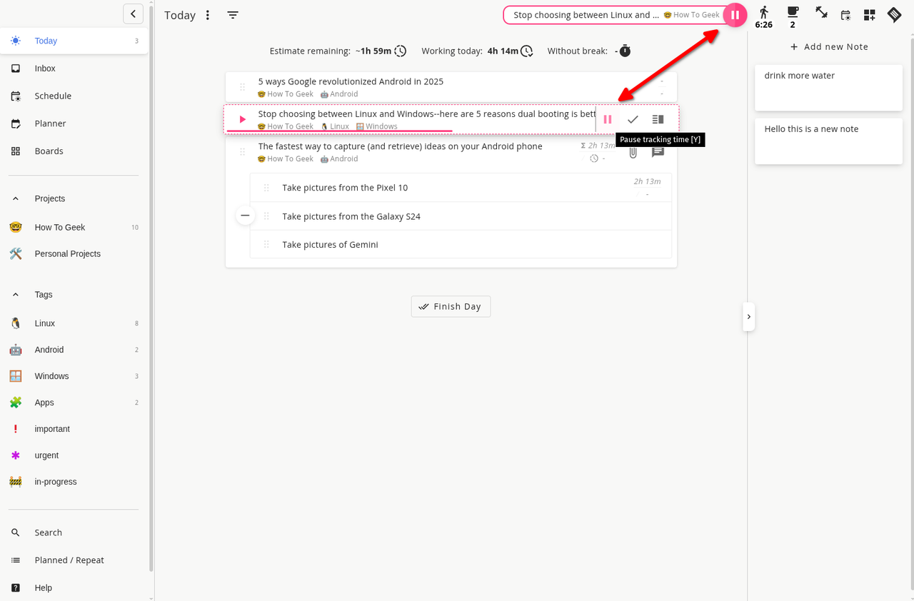 Super Productivity アプリでタスクに費やした時間を追跡します。