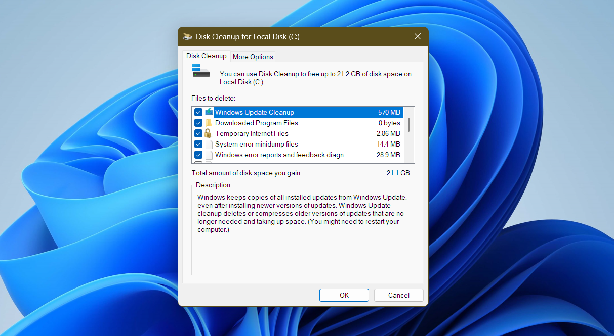Windows 11 のディスク クリーンアップ。