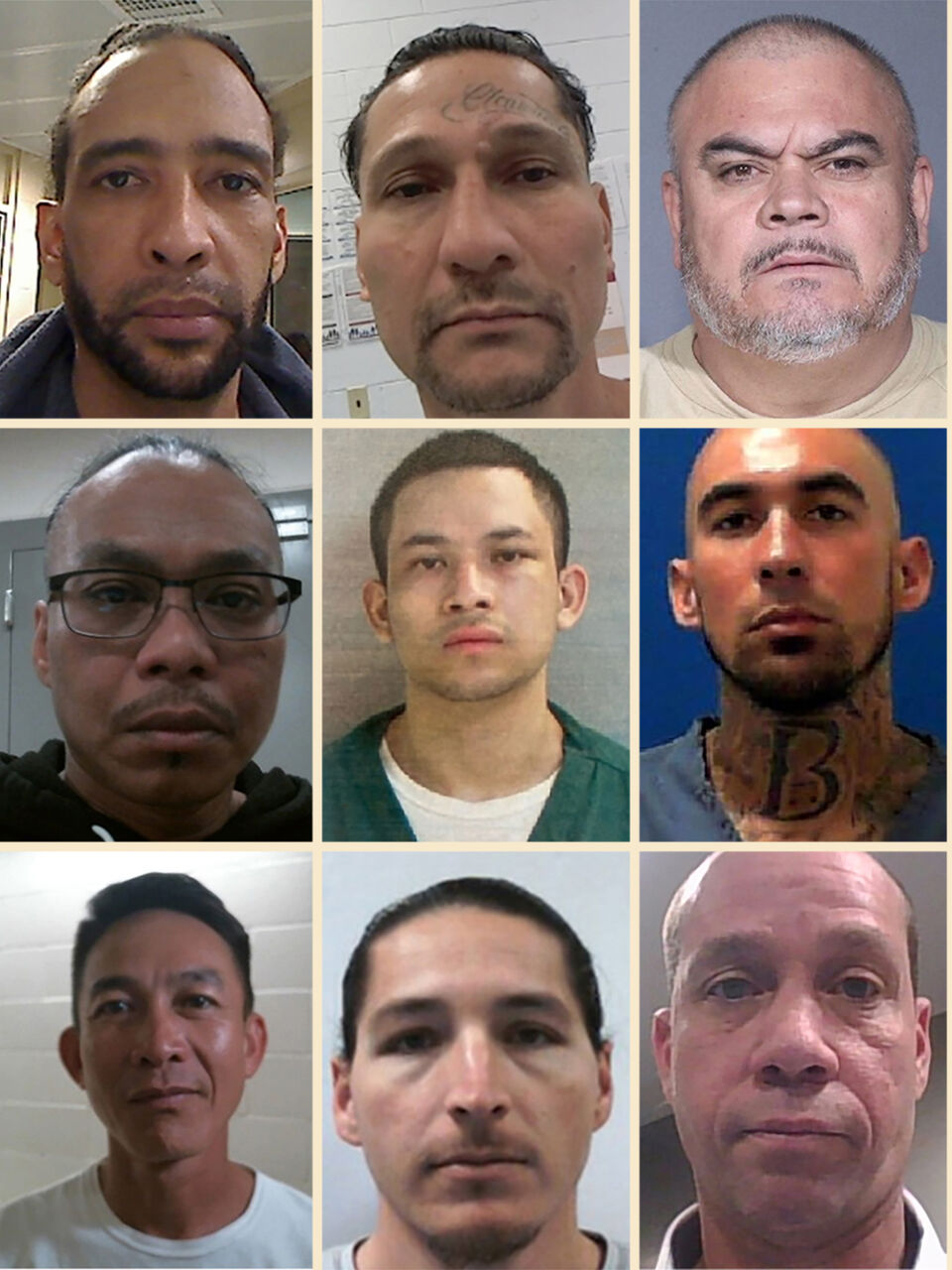 아홉 남자의 머그샷 콜라주.