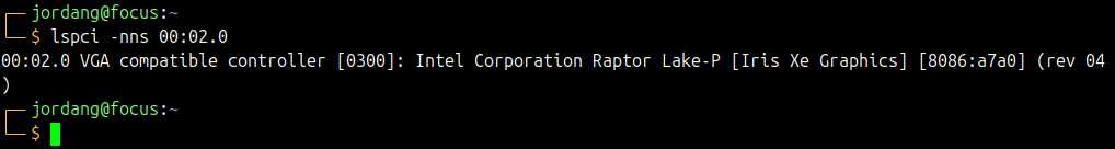 -nns フラグを指定した lspci コマンドの出力を表示する Linux ターミナル。