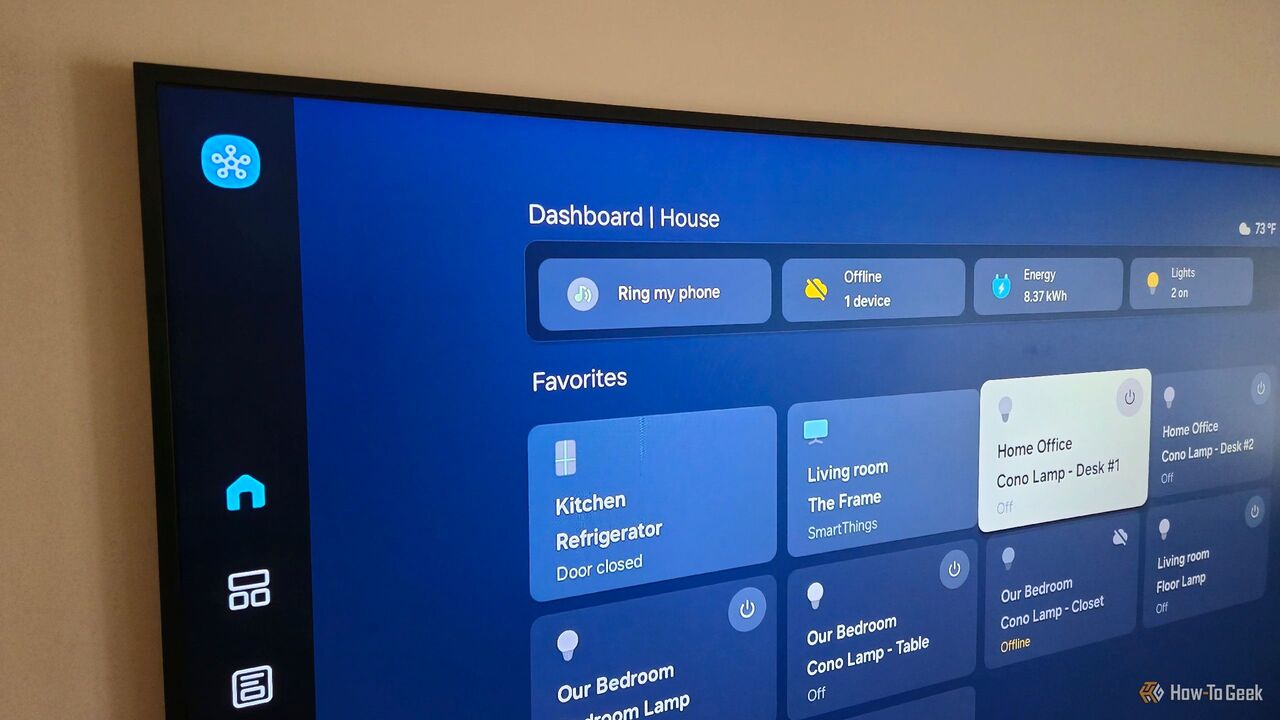 フレーム TV 上の Samsung SmartThings の拡大図。