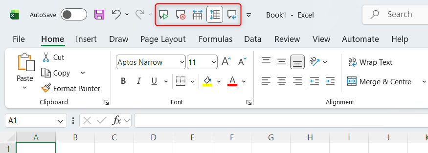Excel の QAT の音声コマンド。