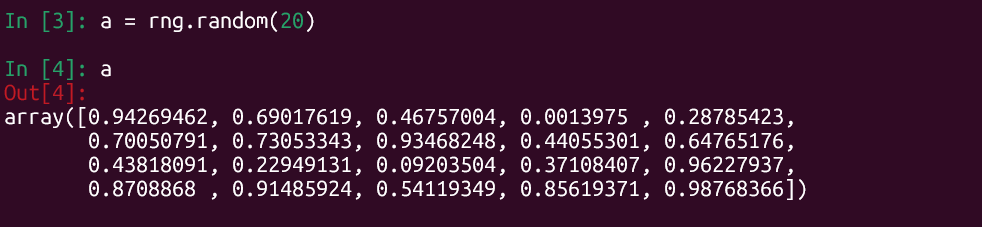 IPython ターミナルで Python がランダムに作成した配列。